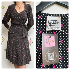 Vintage 90s Angelo Tarlazzi Paris Formal Little Black Evening Wrap Dress EU 38