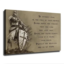Knight Templar Be Without Fear Canvas Painting Art Poster Motivation Quote