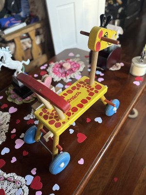 Vintage Riding Wood Giraffe Playskool Riding Toy Walker Toddler Scooter Bike