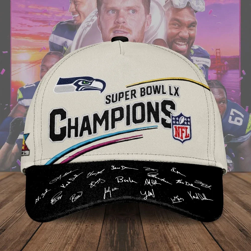Seahawks 2025 Super Bowl LX Champions Classic Cap (Printed hat)