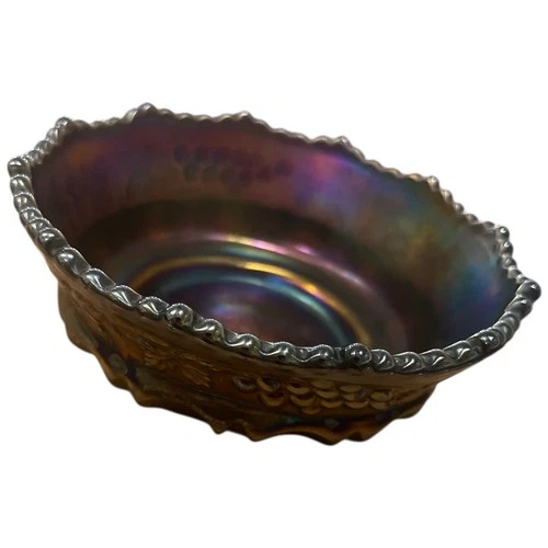 Northwood Grape And Cable Amethyst Carnival Glass Berry Bowl 5"