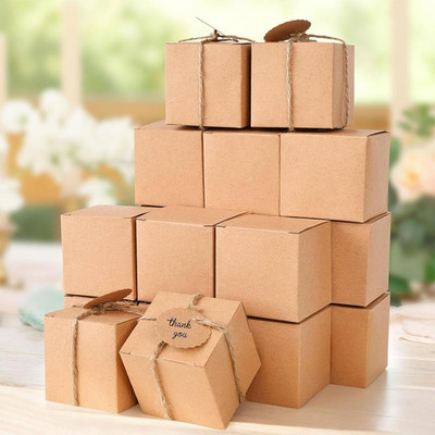 50 Pack Mini Kraft Gift Boxes 2x2x2 Inch Party Favor Boxes with Tags Jute String
