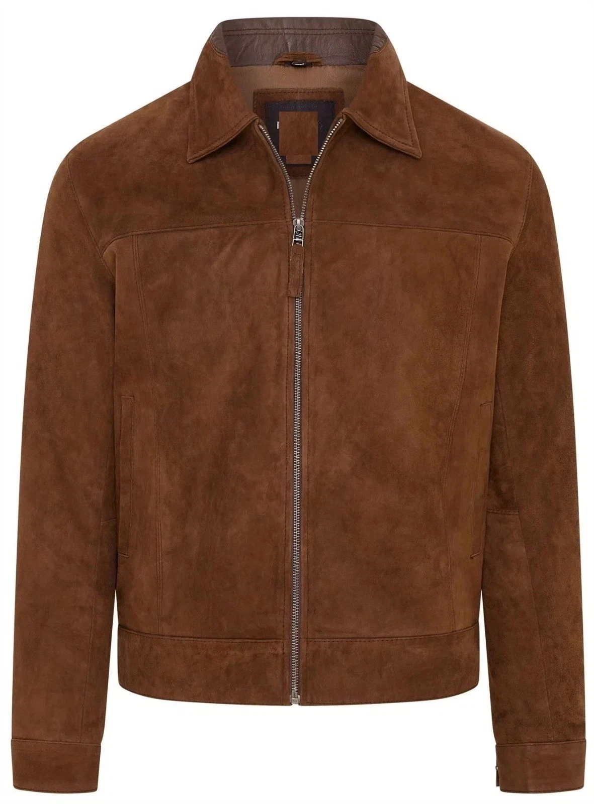 Men’s Dark Brown Retro Goat Suede Leather Harrington Slim Fit Biker Jacket