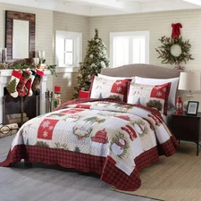 MarCielo 3-Piece Velvet Quilted Christmas Quilt Set Queen Lightweight