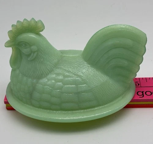 Fenton Rooster Hen On Nest Figurine Bowl Jadeite 4.75" X 5.25" NO NEST TOP ONLY