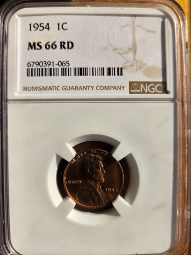 1954 LINCOLN CENT WHEAT PENNY NGC MS66 RD