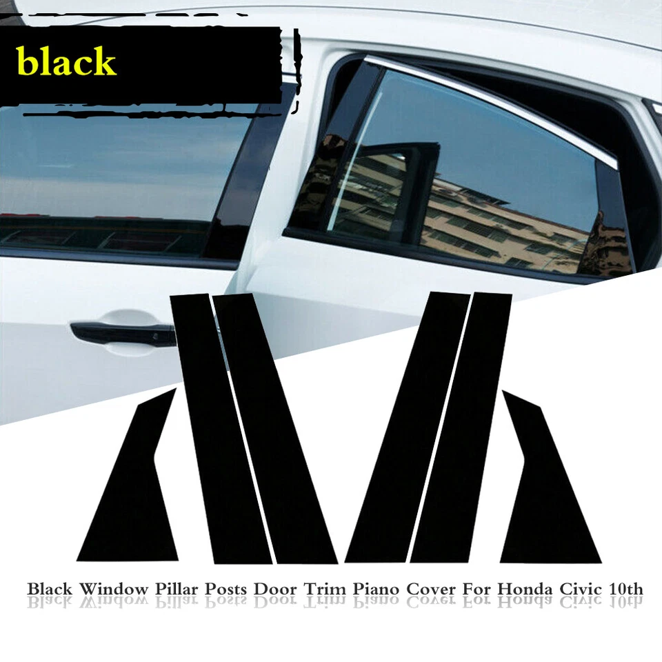 Black Pillar Post Cover Window Molding Protector Trims For 10th Honda Civic 4dr - Image 2 of 4