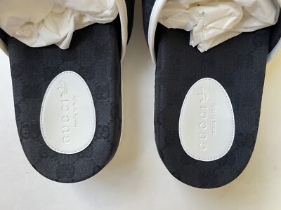 GUCCIadidasコラボサンダル GUCCI x Adidas Supreme GG Logo Black White Slides Sandals 10 G, US