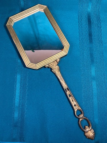 RARO Antiguo Espejo de Mano Victoriano Años 1890 Metal y Madera Obra de Arte Dama/Perro De Colección - Imagen 11 de 19