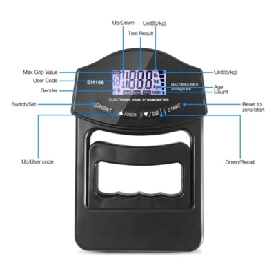 396 Lb/180 Kg Digital Hand Strength Gauge, Electronic Grip Strength - View #6
