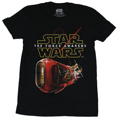 Star Wars Force Awakens  Adult New T-Shirt - Rey Rides Speeder Under Logo Pic