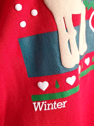 Christmas Reindeer Winter Hearts Sweatshirt Puffy Paint Jerzees Womens Lg USA - Picture 6 of 8