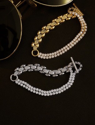 18 Karat Gold Dual Trinity Armband - schick, schlank, stilvoll, einzigartig