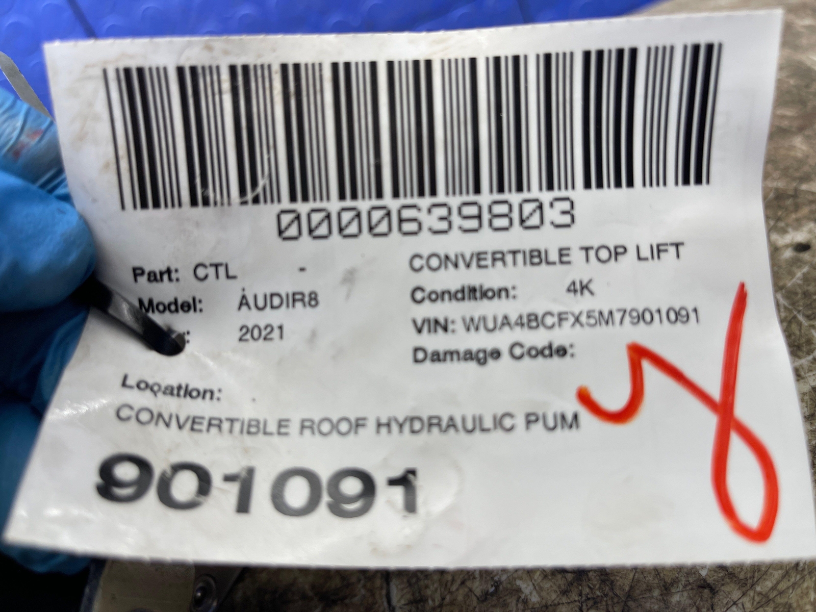 2021 AUDI R8 CONVERTIBLE ROOF HYDRAULIC PUMP MOTOR UNIT HB71821-002 OEM