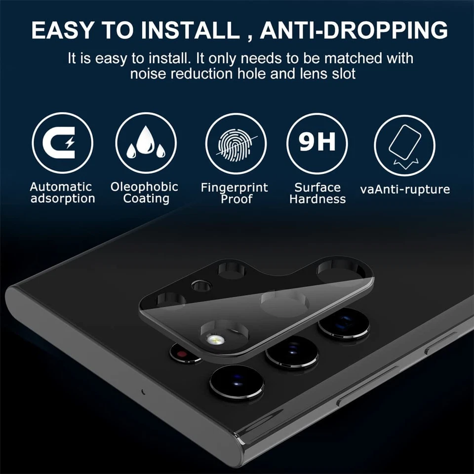 Pacote com 2 protetores de lente de câmera para Samsung Galaxy S24 Ultra Plus S23 9H temperado - Imagem 3 de 4