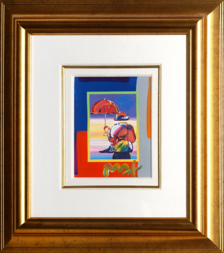 Peter Max, Umbrella Man on Blue, Acrylic and Mixed Media on Paper, signed lower - Picture 1 of 4