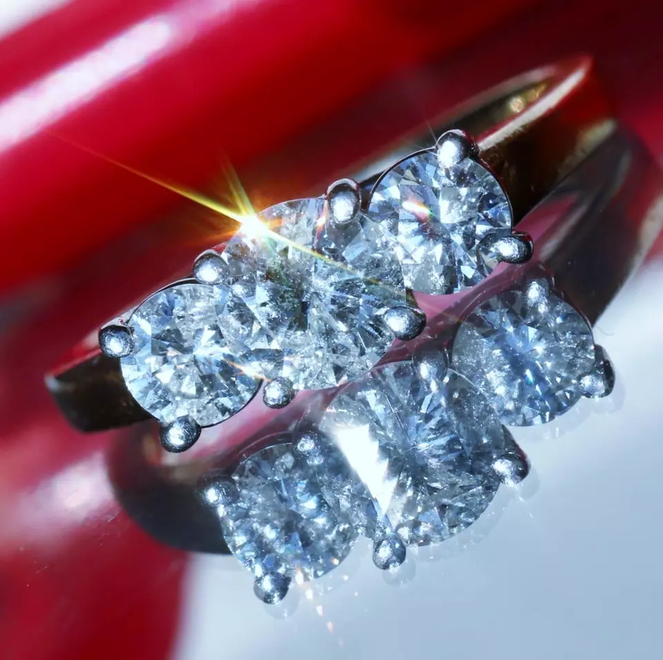 Anillo de compromiso oro amarillo 14k talla 6,5 diamante natural 1,45 quilates 3 piedras 4,7 g N3266 Foto 2 de 4