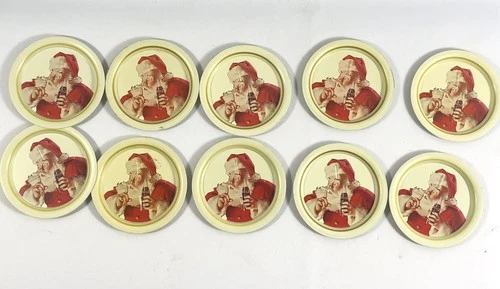 Vintage Coca-Cola Santa Claus Tin Coasters Set 10 Party  Decor Collectible