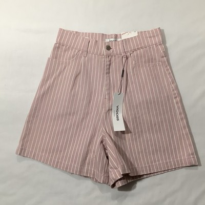 Vigoss Shorts Size 24 Red Striped Denim High Rise Womens New