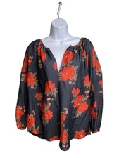 Roller Rabbit Women's Black Silk Floral Top Size M Boho Luxe Flowy Romantic