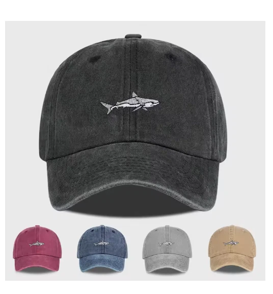 Embroidered Shark Cotton Baseball Cap Adjustable Sun Protection Fishing Free P&P