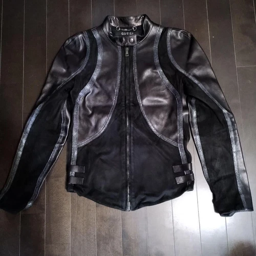 Giacca da pilota in pelle Gucci nera vera pelle rara lusso taglia M