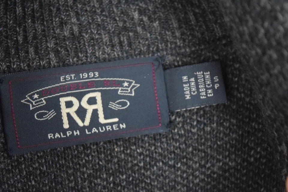 Cárdigan de carreras RRL Ralph Lauren años 30 inspirado parche marrón espiga lana Foto 4 de 4