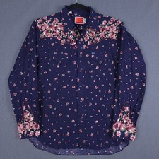 Vintage Ely Plains Western Pearl Snap Shirt Mens XL 17 35 Purple Floral Cowboy
