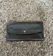 Bosca Vintage Black Italian Leather Trifold Wallet Flap Closure