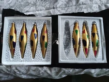 Vtg Set Of 7 Gold Glass Tear Drop Ornaments 6"