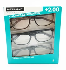 Foster Grant Design Optics Full Rim Plastic Readers +2.00 Reading Glasses