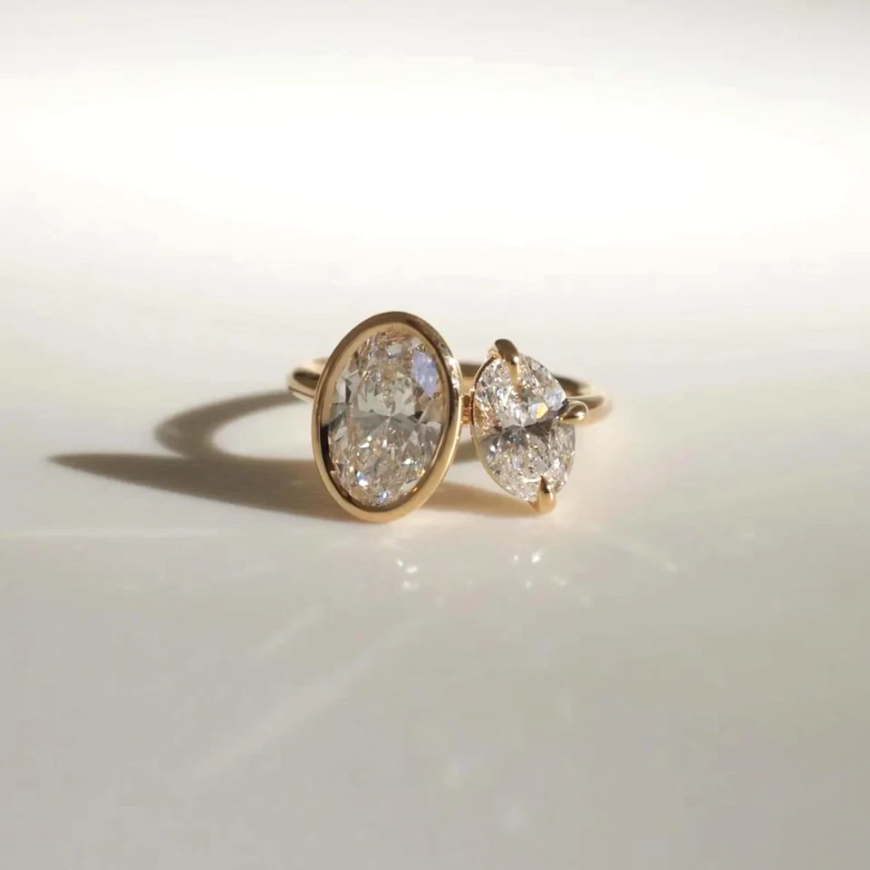 Oval Cut Lab Grown Diamond Engagement Rings Two Stone Ring 10k gold rings - Image 2 of 4