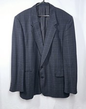 St Michael Suit Jacket Pure New Wool Grey Plaid Size 46 Vintage 