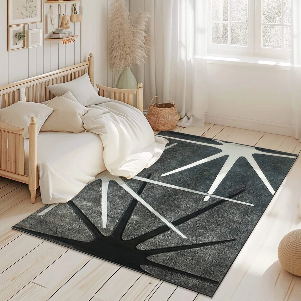 Alfombra abstracta gruesa tallada a mano alfombra geométrica moderna Foto 3 de 4