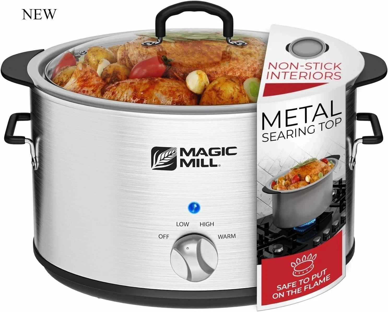 Magic Mill Slow Cooker 10 Quart | Extra Large Non-Stick Metal Searing Pot, NEW
Opens in a new window