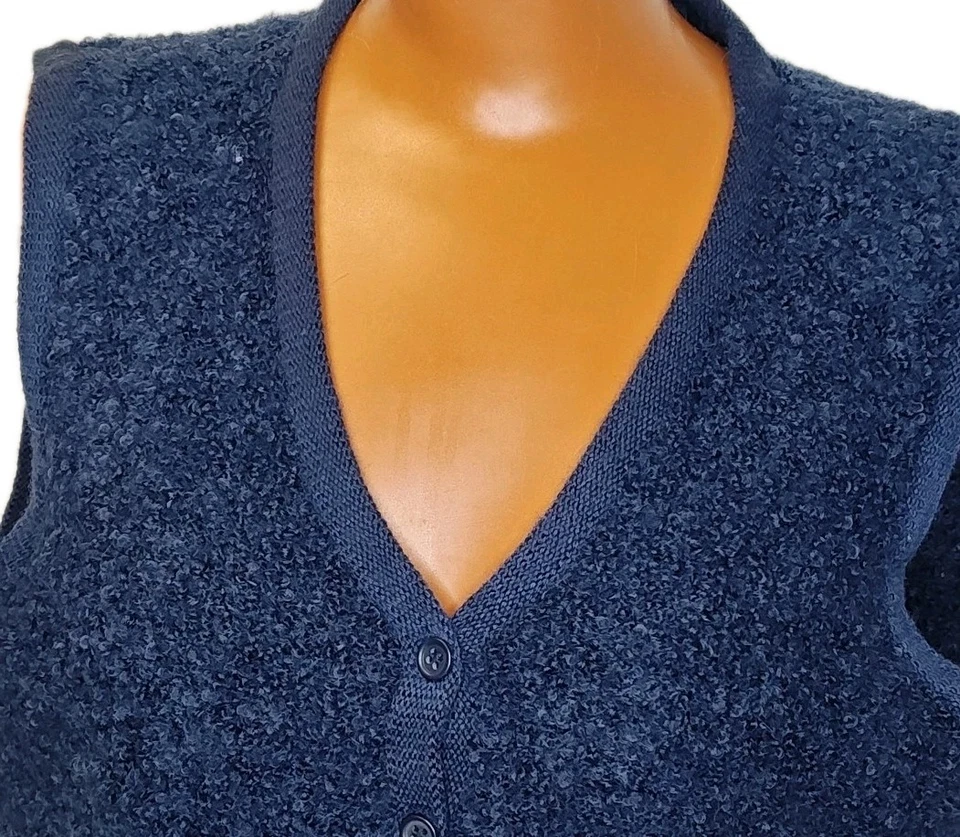 De Colección Liz Sport Lana Peluche Tejido Chaleco Cárdigan Pequeño/Mediano Azul Marino Botón Frontal Suéter Foto 3 de 4