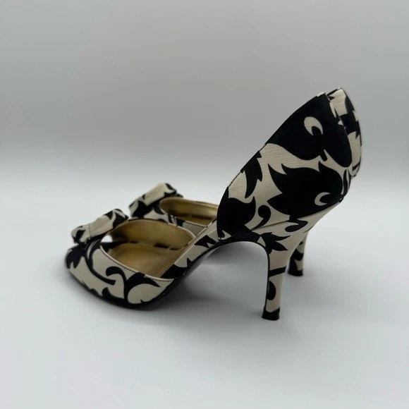 Elegantes zapatos de salón Anne Klein Peep Toe roseta negros crema florales talla 7 Foto 4 de 4