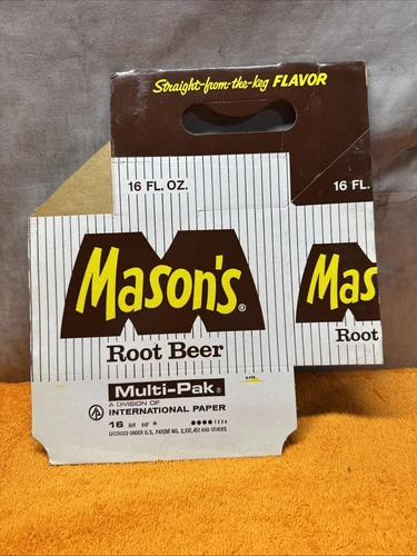 U•Vintage 1970’s Mason’s Root Beer 16oz. Bottle Cardboard Carrier New Old Stock
