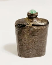 Antique Chinese Silver Snuff Bottle with Finest Engraving