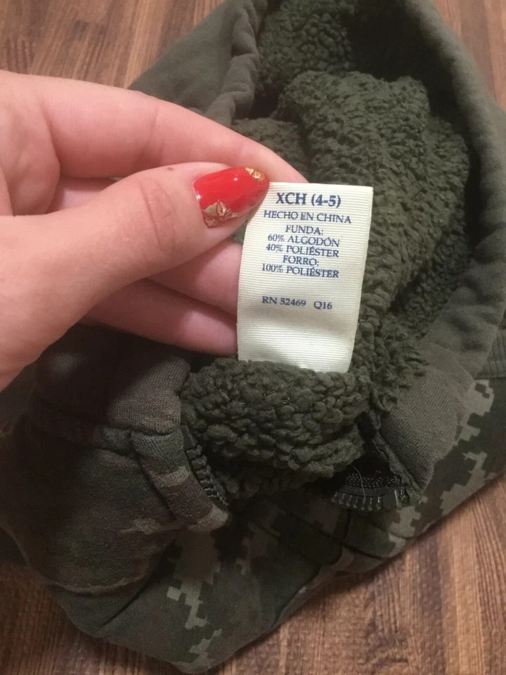 Sudadera con capucha Faded Glory para niños cremallera completa caqui camuflaje mezcla de algodón talla XS 4-5 Foto 4 de 4