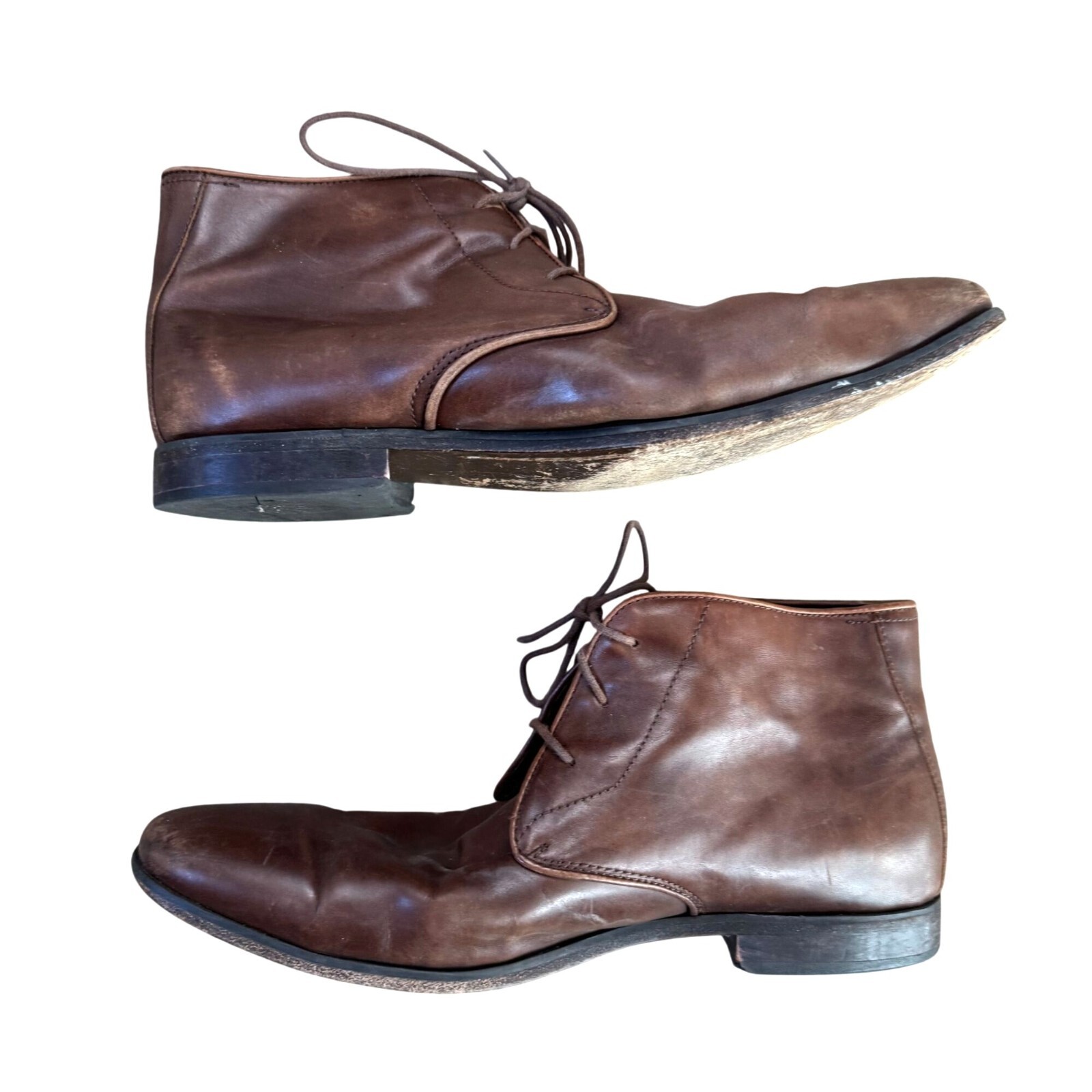 Florsheim Mens Brown Leather Chukka Boots Size 12E Lace Up with Leather Soles