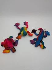 Vintage 1997 Stuffins - Lizard - Turtle - Frog - Tie Dye Bean Bag Plush Lot of 3
