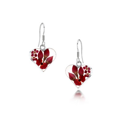 KREISCHENDE VIOLETTE SILBER OHRHÄNGER - BOHEMIA POPPY&ROSE - MITTLERE HERZFORM 