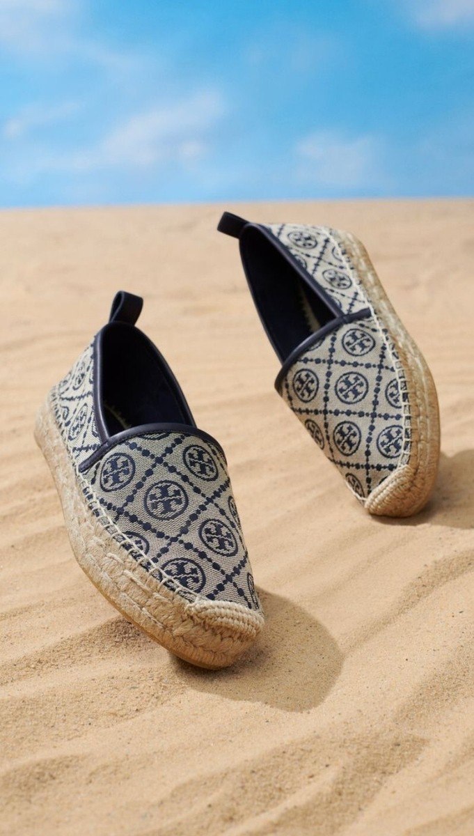 New Tory Burch T Monogram Platform Espadrilles-blue Size 9.5