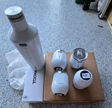 Corkcicle® 60 oz Canteen and Stemless Wine Glass Set (4) WHITE Brand New