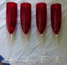 4) Lenox RUBY RED Glass HOLIDAY GEMS RUBY RED CHAMPAGNE FLUTE 10-5/8" EXC.