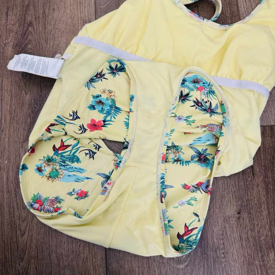 Hobie V Neck Yellow Tropical One Piece Swim Suit Women’s Size M - Image 4 of 4