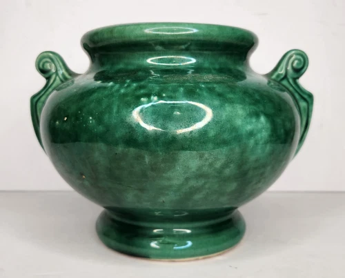 Brush Mccoy Handled Urn Green Onyx Art Pottery USA 1920s Vase Planter