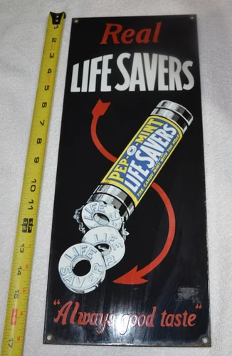 Vintage  Porcelain Enameled Real LIFE SAVERS Advertising Sign