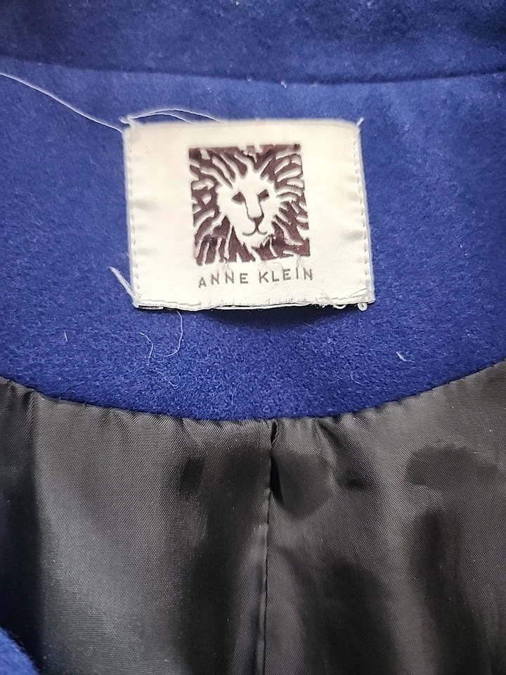 ANNE KLEIN Chaquetón Grande Mezcla Lana Azul Real Cuello Muescas Doble Pecho Foto 3 de 4